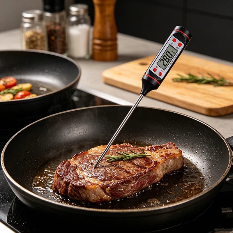 Termometro Digitale per Carne con Sonda per Cucina e BBQ, per Misurare la Temperatura di Acqua, Latte, Olio e Forno, con Precisione di 0,1