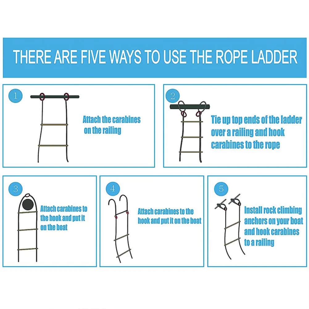4 Step Boat Rope Ladder Folding Heavy Duty Climbing Rope Marine Rope Ladder for Inflatable Boat Kayak Motorboat Canoeing