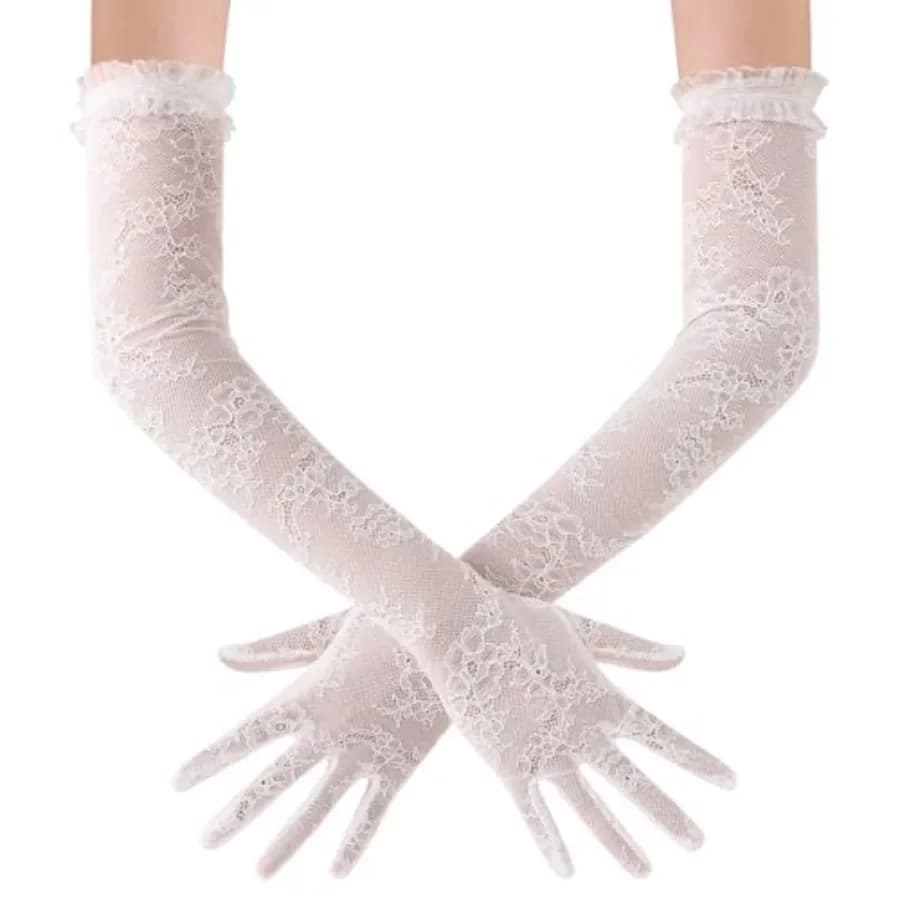 Lace Gloves for Women - Long Floral Gloves Stretchy Elbow Length Elegant Costume Flapper for Wedding Opera Tea Party