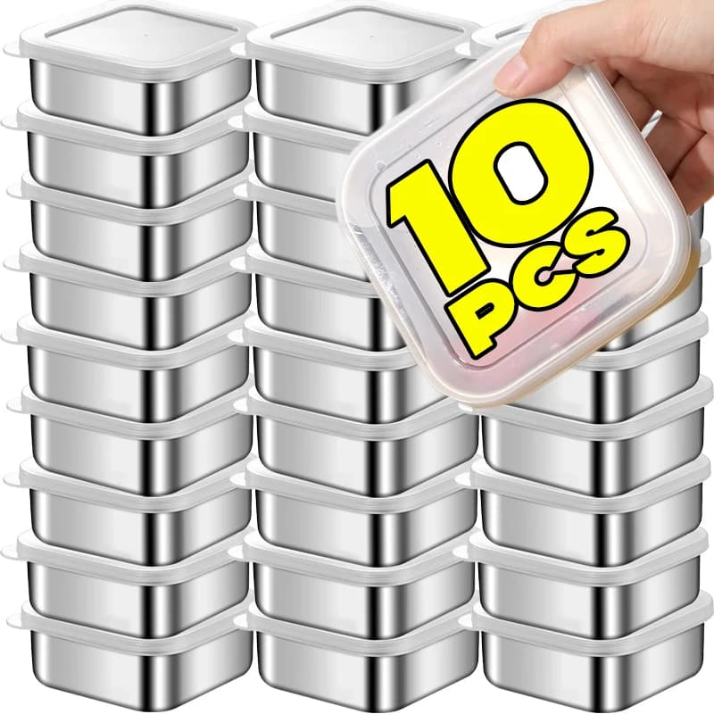Contenitore per Alimenti in Acciaio Inox 10/1x con Coperchio per Campeggio, Picnic, Scuola, Frigorifero e Congelatore