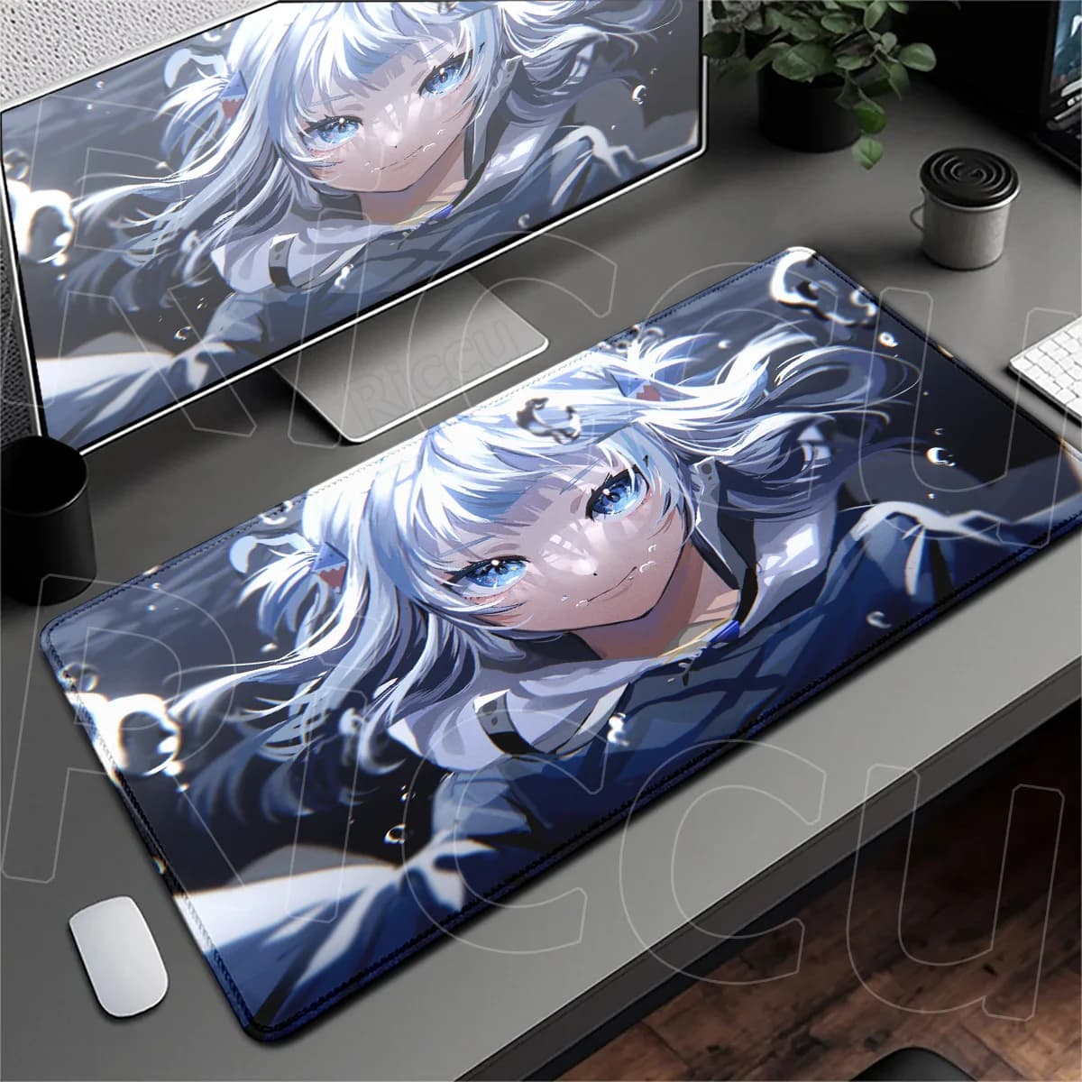 Office Game Carpet HD Printing Desk Accessories Shark Girl Gawr Gura Hololive Anime Mousepad Washable Table Mat Laptop Large Rug