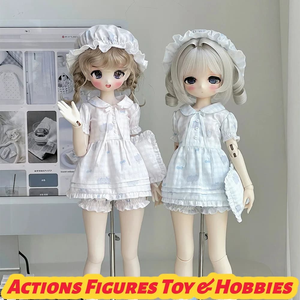 1/3 1/4 Scale Cute Baby Pajamas Short Dress Shorts Set with Hat and Hug Pillow for sdgr SD10(small bust) mdd BJD Dolls Model DIY