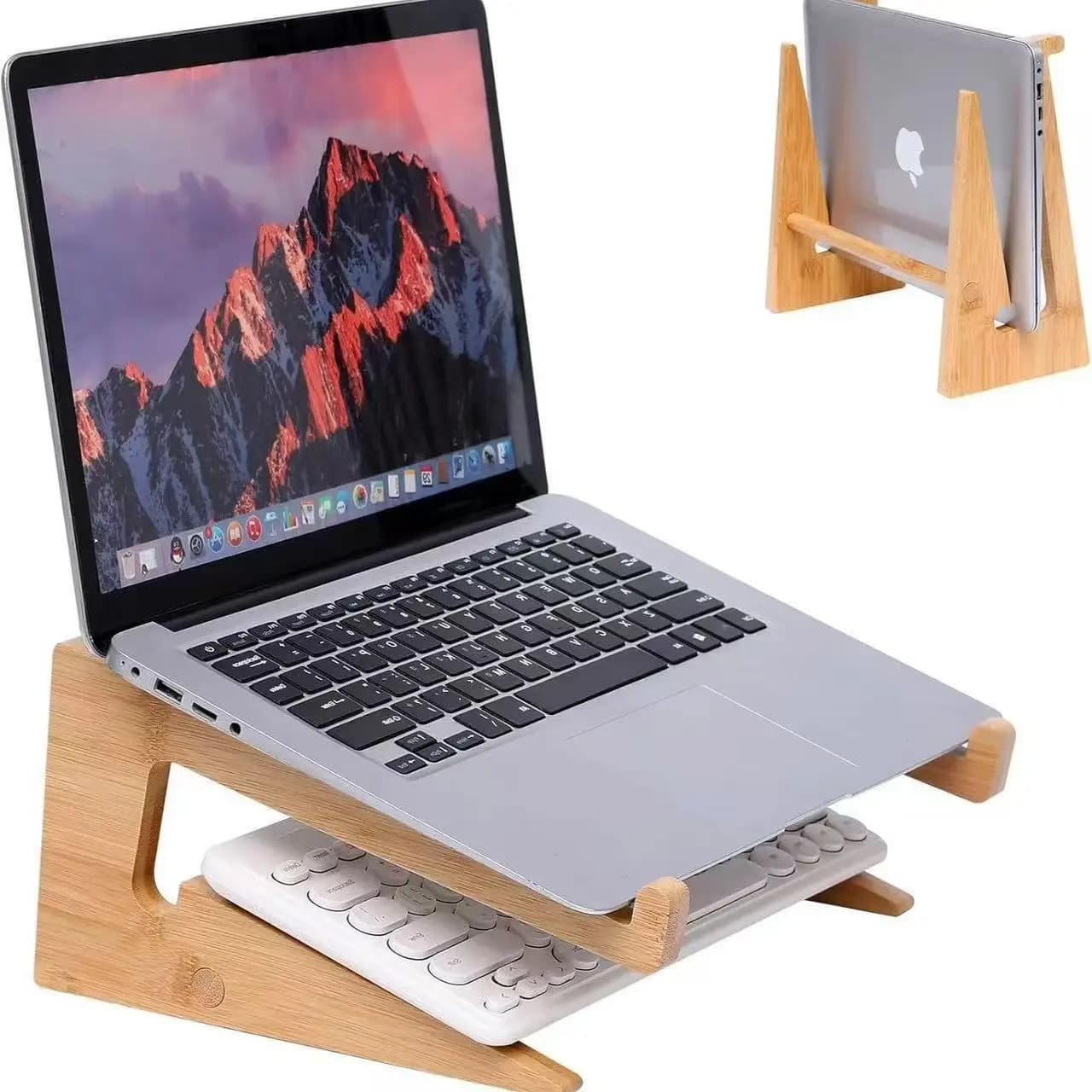 Solid Wood Laptop Stand Heightening Heat Dissipation Base Vertical Desktop Organizer Frame for Gaming Office Laptop