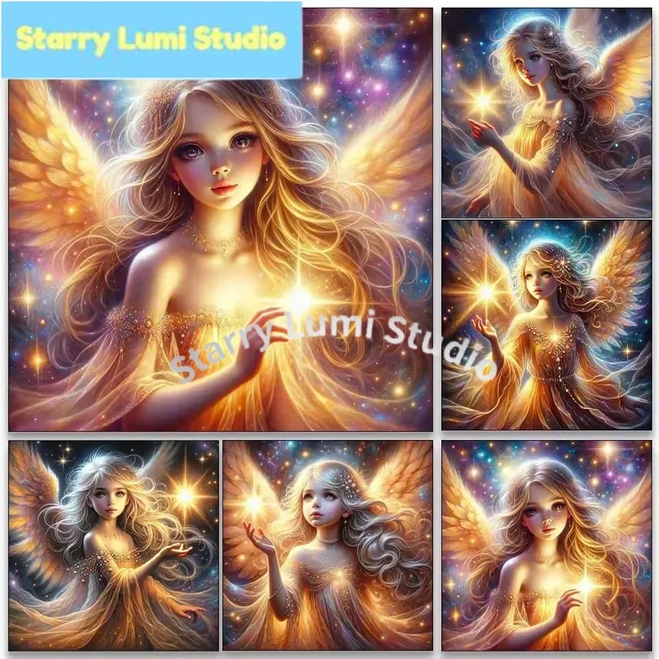 5D Full Square Round DIY Diamond Mosaic Painting Art Gold Holy Angel Cross Embroidery Diamond Painting Kids Gifts