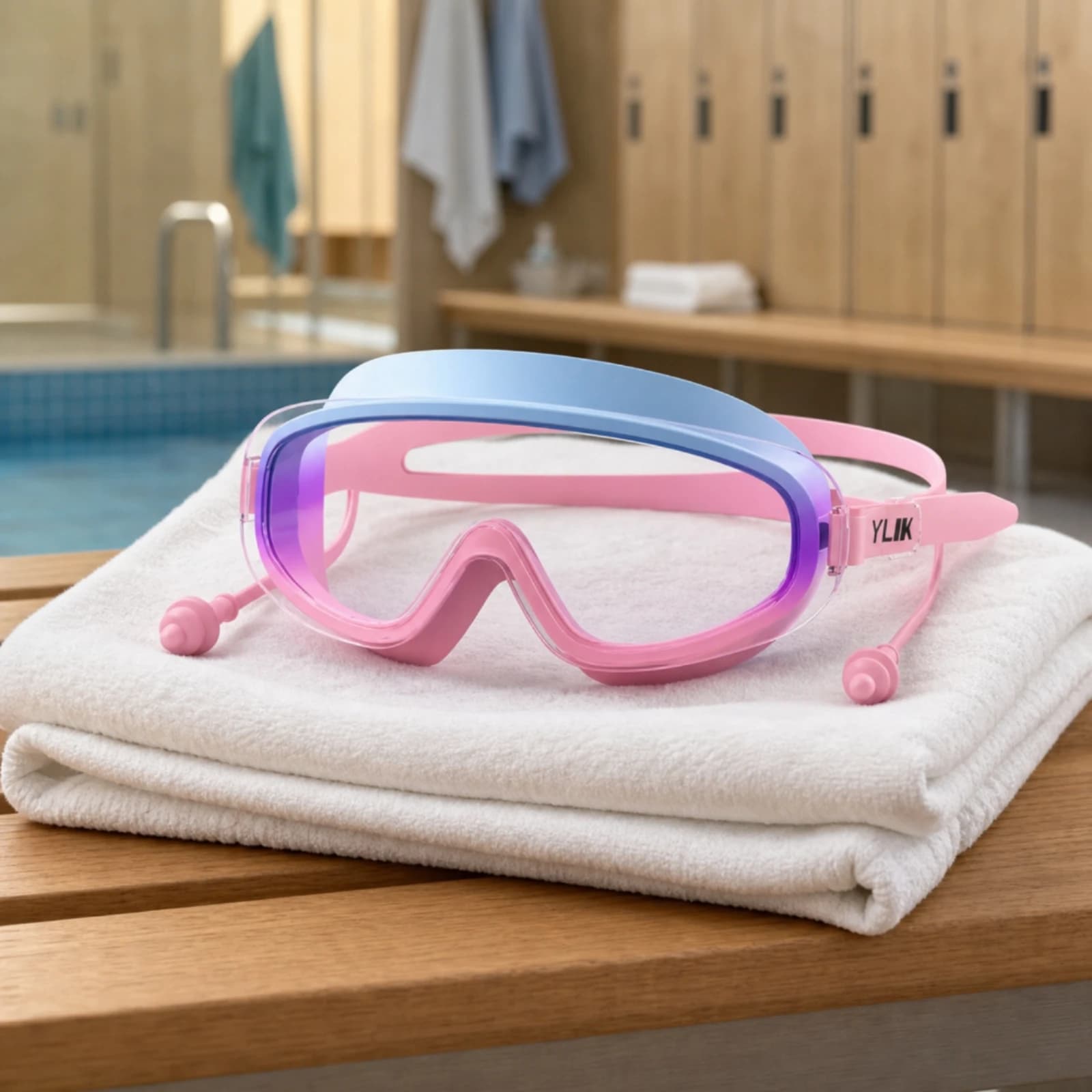 Swimming Goggles with Earplugs Adjustable Swim Goggles with Earplugs Eyewear Shielding Wide-Angle for Children, Pool, Beach