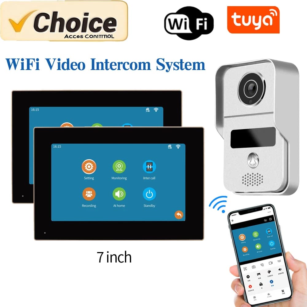App Tuya Sistema videocitofonico WiFi intelligente Display 7'' 1080P Campanello wireless e controllo accessi RFID per la sicurezza di ville/appartamenti