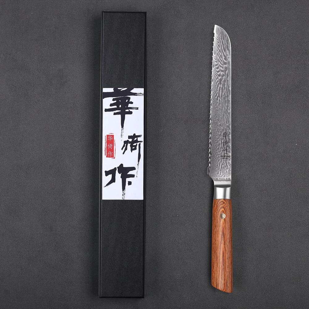 7.5 "Coltello per il pane di alta qualità 67 strati in acciaio di Damasco Coltello da chef professionale da cucina Taglio di pane tostato Affettatrice seghettata Strumenti di cottura
