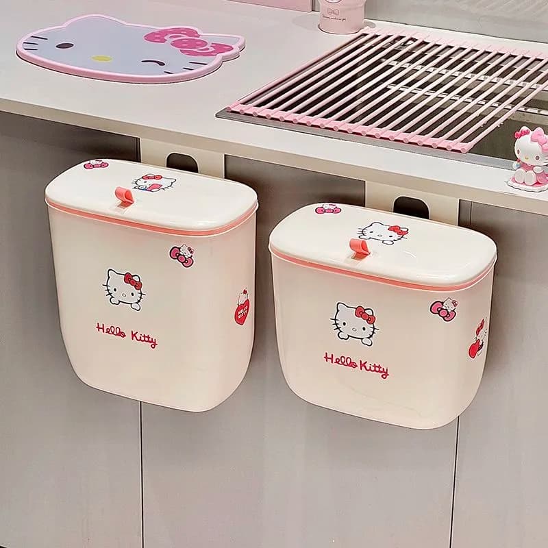Kawaii Cartoon Waterproof Sticker Hanging Trash Bin Odor Block Flip Lid Trash Bin For Kitchen Use Bedroom Drawer Waste Basket