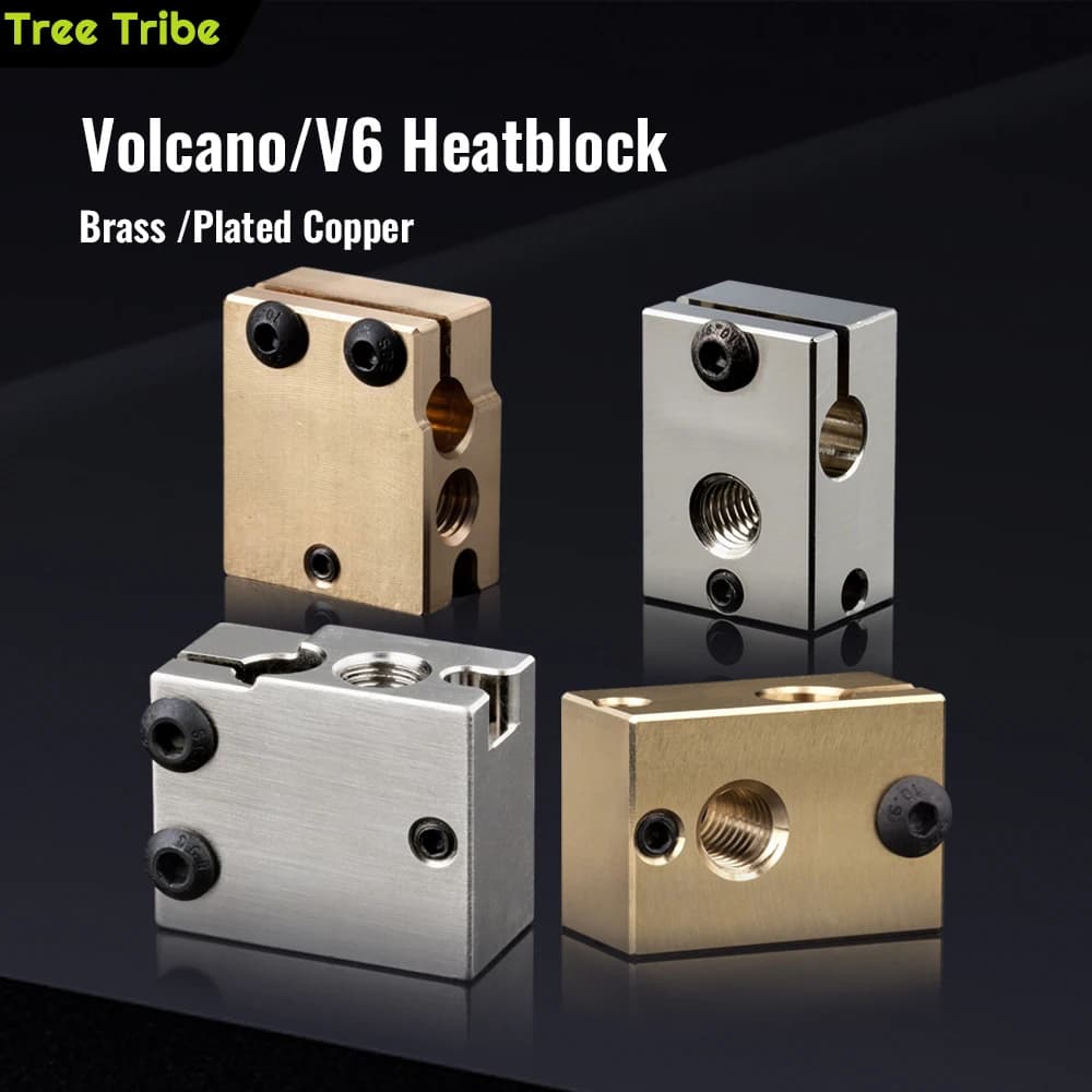 Tree Tribe V6 Volcano Brass Heatblock Copper Plated High Temperature Hardened Steel Nozzles for 3D Printer Hotend