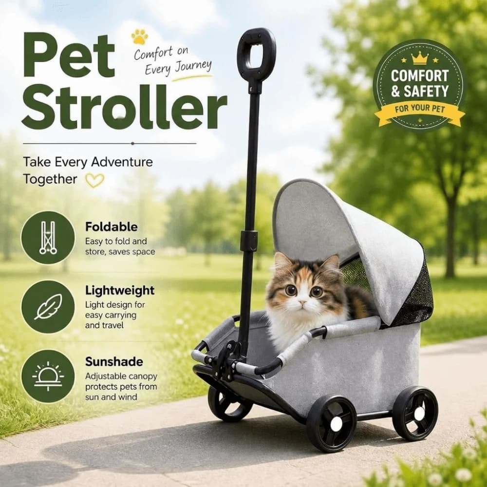 Dog Stroller Foldable Pet Stroller Lightweight 4-Wheel Dog Carrier Cart Telescopic Pull Portable Pet Pushchair Puppy Kittens