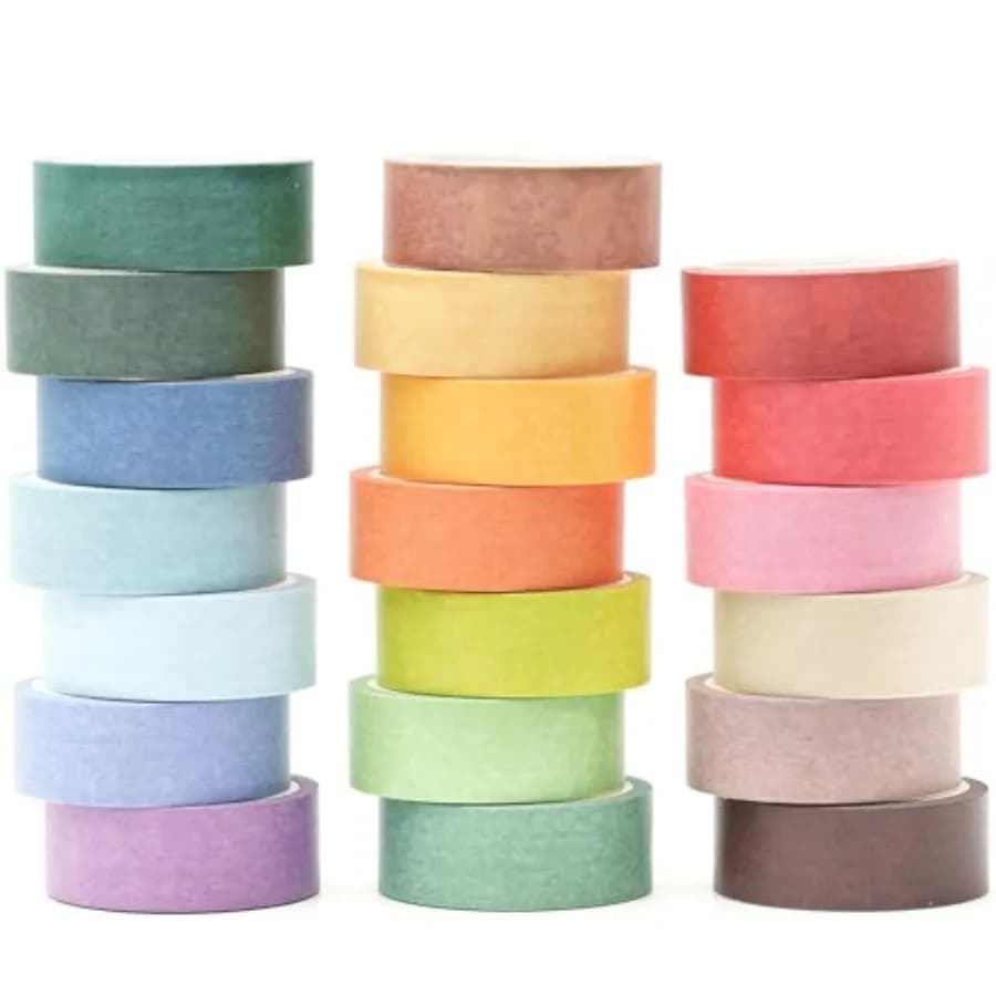 20 Rolls Solid Colors Washi Tape Set Pastel Colored Masking Rainbow Decorative Tapes, Designer's Selection
