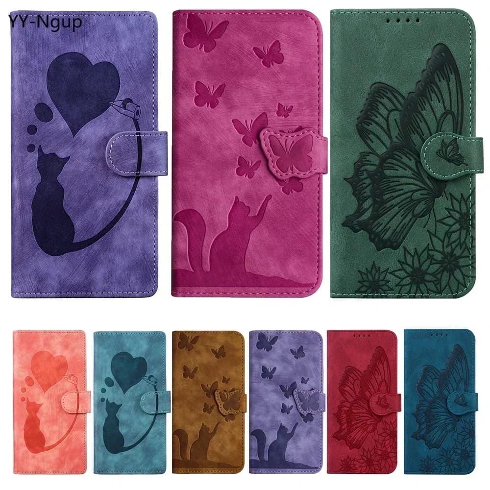 S25 Flip Case for Samsung Galaxy S24 Ultra S25 Edge S23 Plus S22 S21 S20 FE 5G Cases 3D Cat Butterfly Leather Wallet Back Cover
