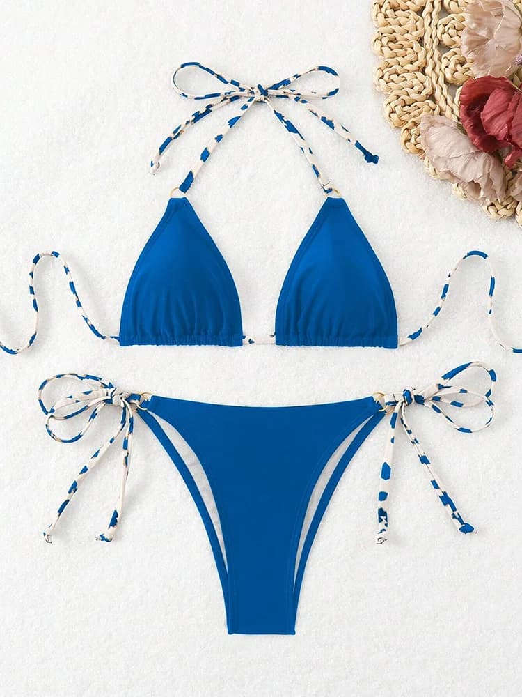 Bikini sexy 2025 Costume da bagno donna Halter Tie Back Micro perizoma Bikini Set Lace Up Costumi da bagno femminili per donna Beach Wear Costume da bagno
