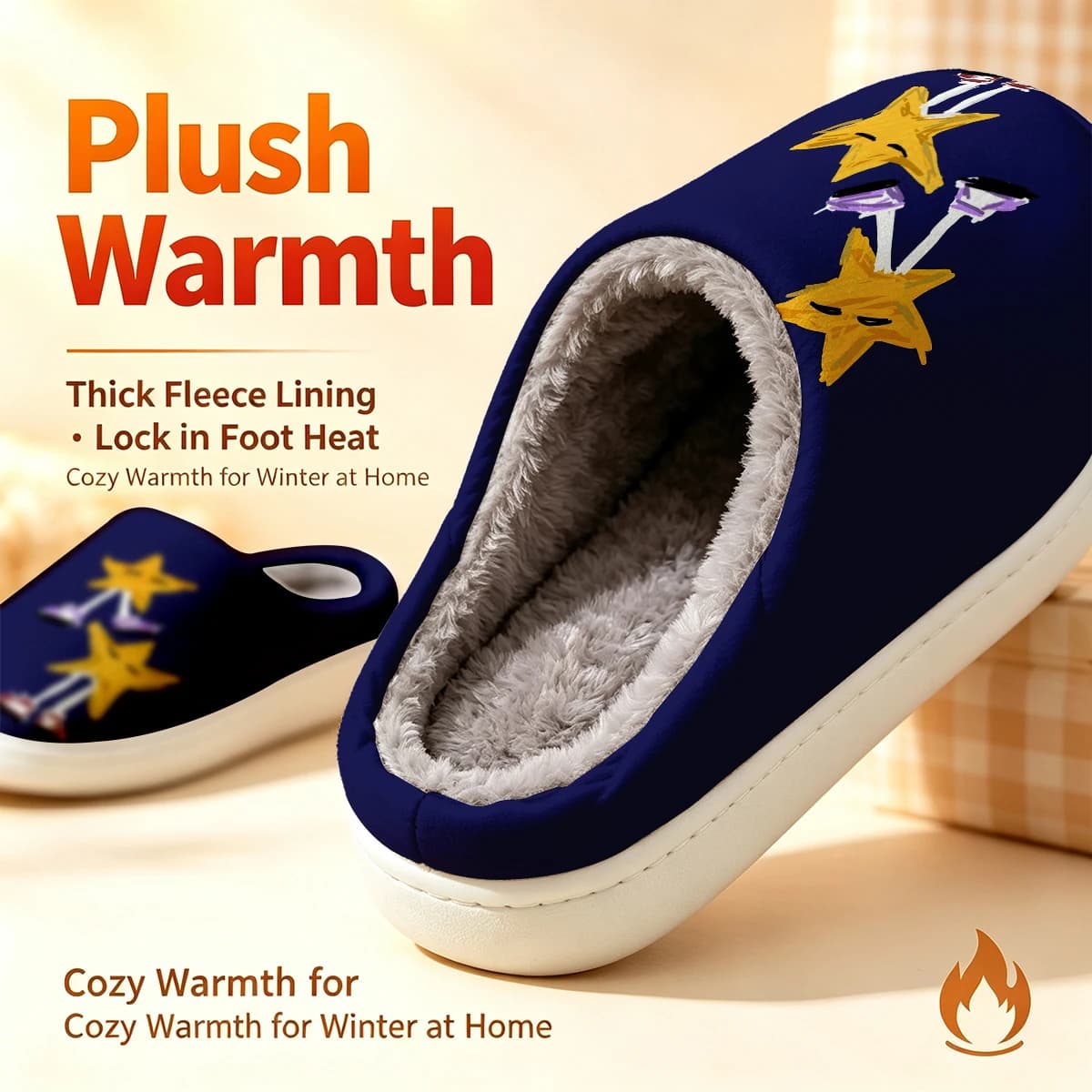 Star Sneaker Crew Christmas White Slippers Warm Plush Indoor Shoes Non-Slip Winter Slippers Family Holiday Gifts Soft