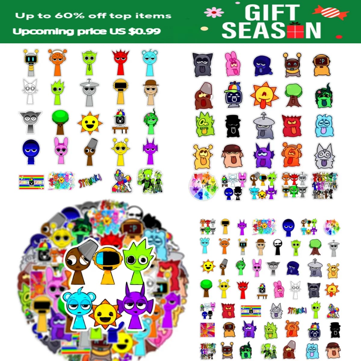 Sprunki Incredibox Stickers Sprunki incredibili box Stickers divertente Cartoon Music Game Sticker giocattoli per bambini decalcomanie telefono Tablet Laptop chitarra Bike Sticker Toys