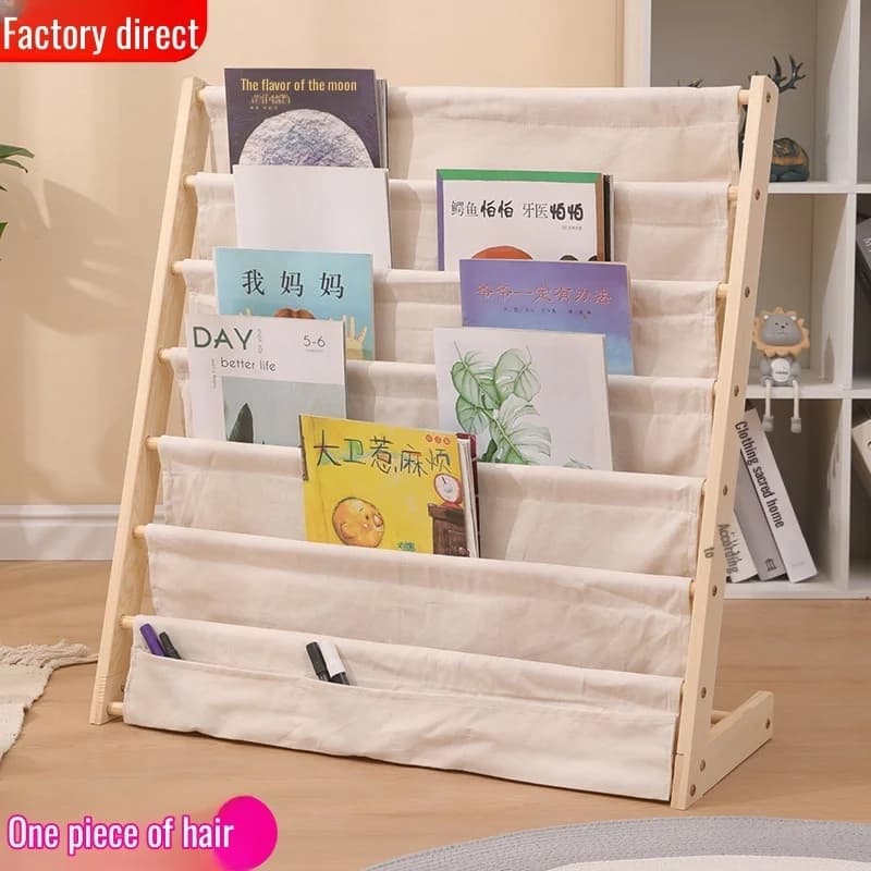 Home Multitier Scaffale da lettura in legno massello Scaffale da pavimento rimovibile Scaffale per libri illustrati per bambini Libreria portaoggetti