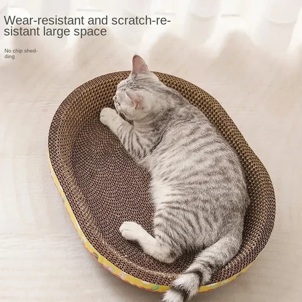 Tiragraffi Ovale per Gatti in Cartone Ondulato, Resistente all'Usura, Cuccia per Gatti, Giocattolo per Affilare le Unghie, Protegge i Mobili, Accessori per Gatti