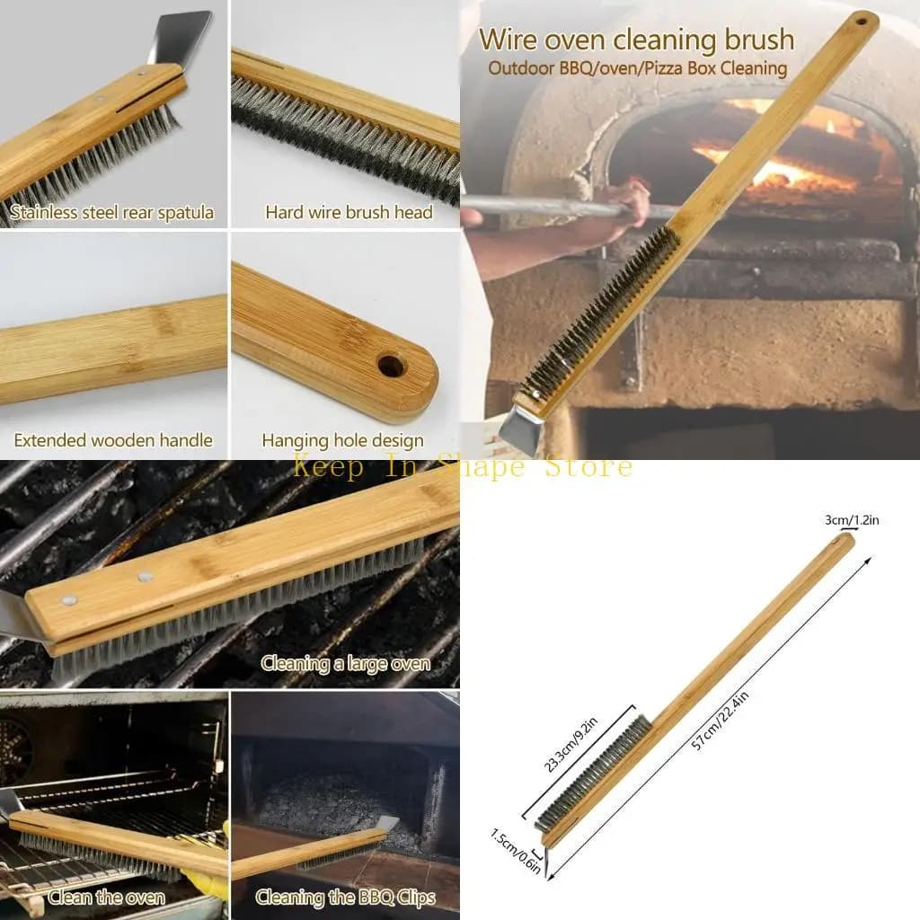 Brush da forno per pizza U1JC con raschietto inossidabile Brush per pizza per forno per pizza, pennello in pietra per pizza, per