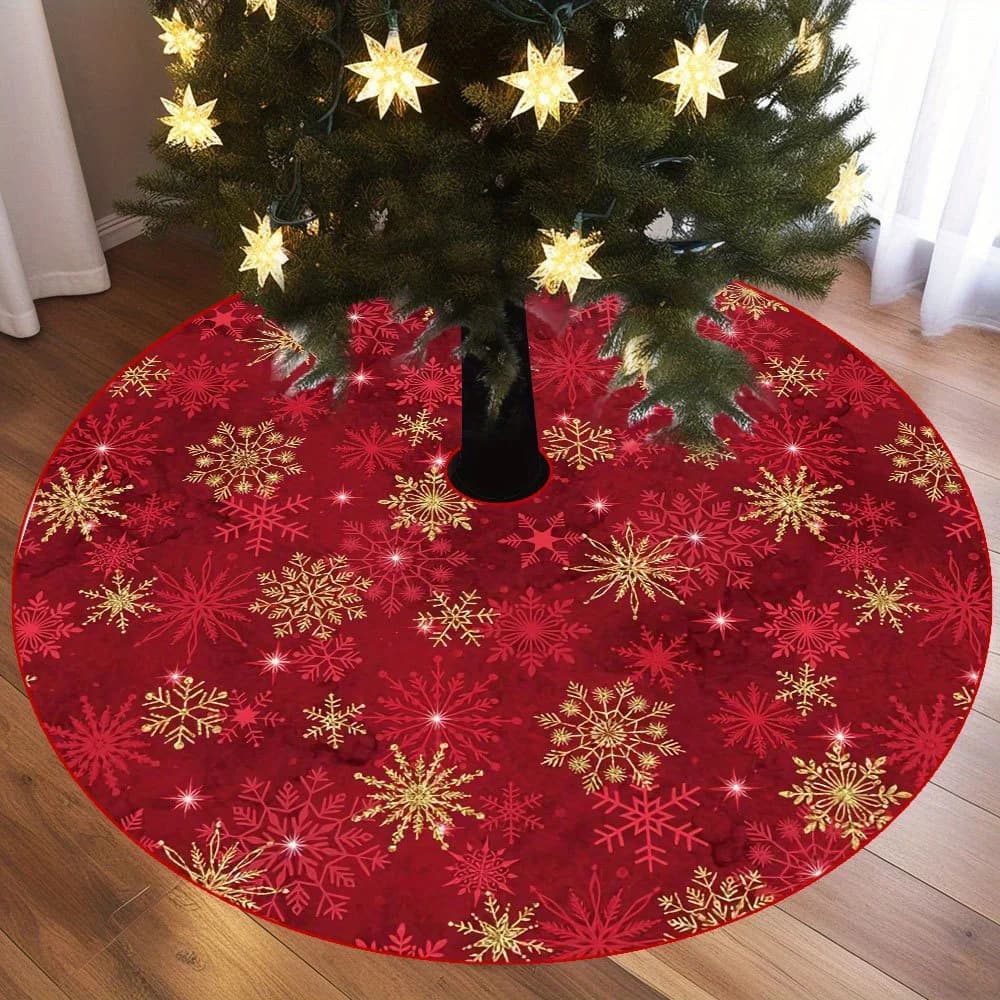 VIKAMA Gonna per albero di Natale Fiocco di neve Gonna rotonda per albero rosso per la festa di Natale Festa di Capodanno Copertina per l'albero di Natale Decorazioni per la casa