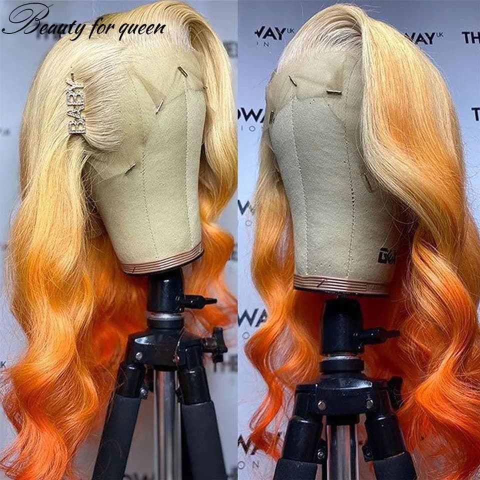 Ginger 613 Orange Body Wave Transparent Lace Front Wigs 180 Density Pre Plucked Brazilian Colored Human Hair Wig High Quality