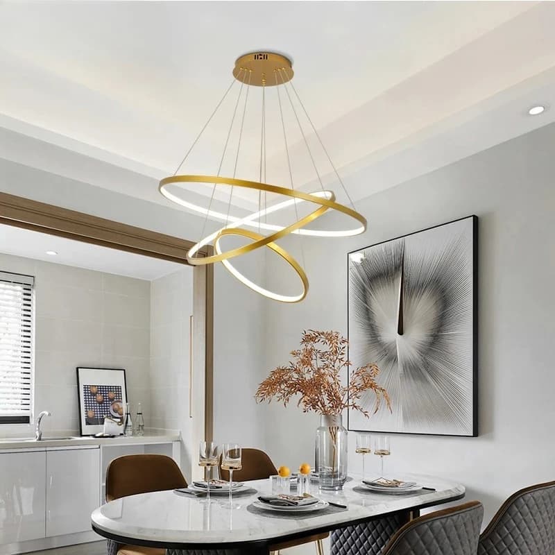 Lampade a sospensione moderne a LED per sala da pranzo, soggiorno, anelli circolari bianchi/dorati/neri, lampadario, lampada da interno per la casa