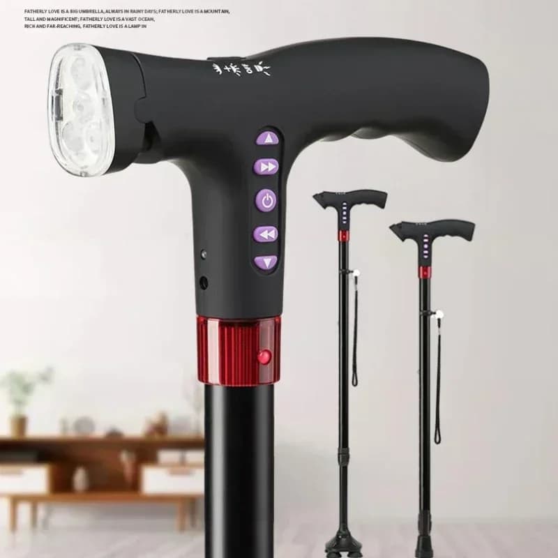 Canna da trekking dotata di radio/MP3, bastone da passeggio telescopico multifunzionale, stampella per anziani antiscivolo regolabile e stabile