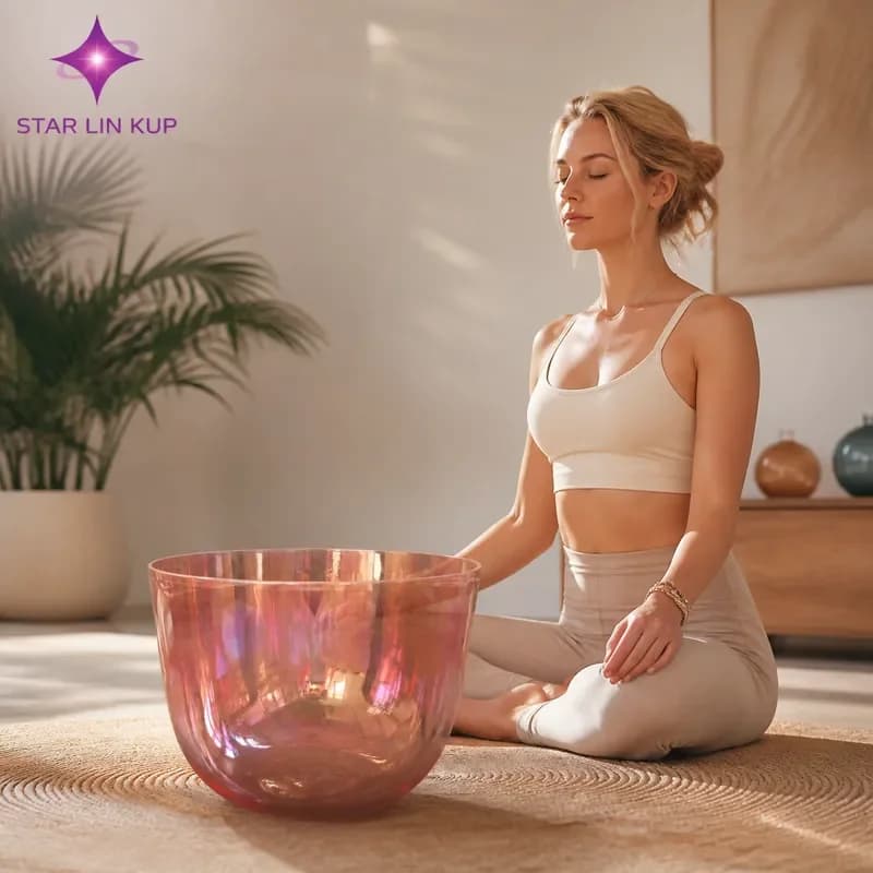 STAR LIN KUP 8.5 Inch Purple Crystal Singing Bowl Deep Tone Lower Frequency 2nd Octave B Note Crown Chakra Healing Meditation