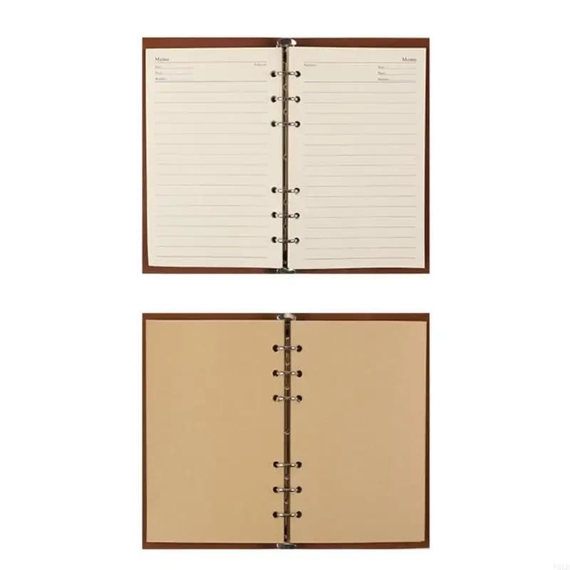 Y5LB Notebook Travel Journal With 75 Sheets And 6 Rings Leather Binding Covers Pendant for Writing Journaling