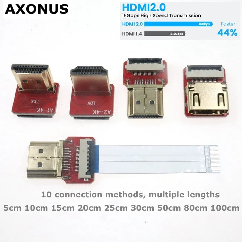 Cavo Piatto Flessibile FPV HDMI 4K 60HZ, Connettore Compatibile Raspberry Pi 4 Micro/Mini HDMI Femmina 90 Gradi FFC 20 Pin HD