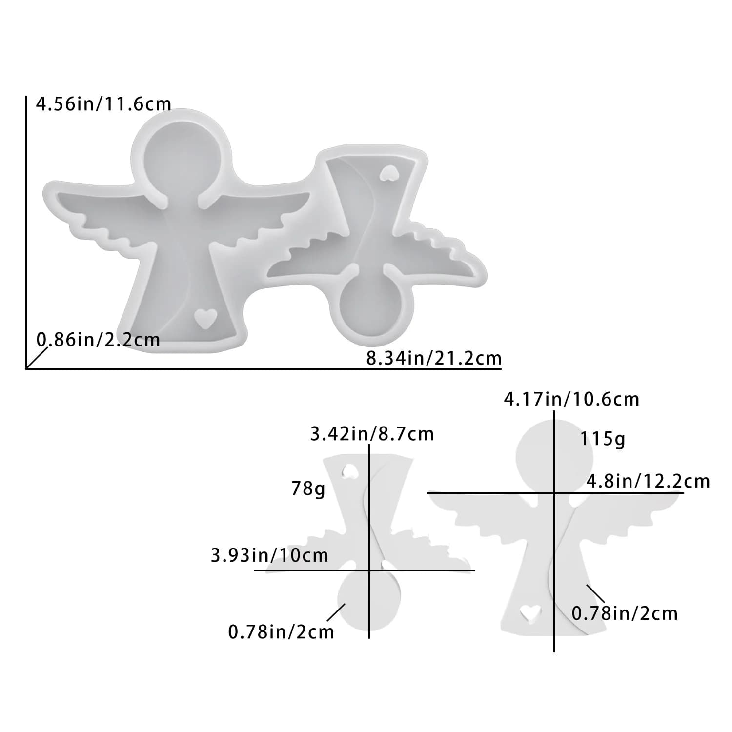 Stampo in Silicone per Resina e Gesso, Combinazione Ali Cuore Angelo, per Ornamenti Fai da Te