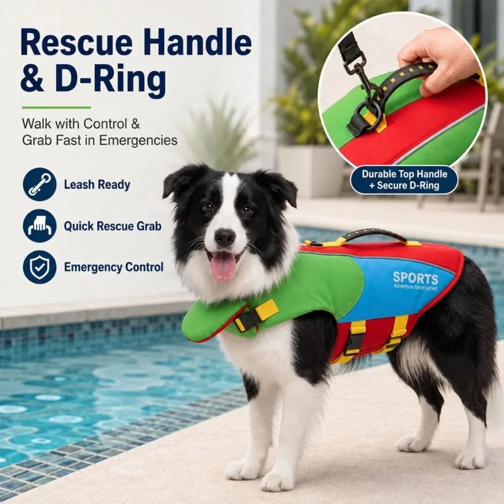 Breathable Dog Life Jacket Tear Resistant Adjustable Pet Flotation Vest Waterproof Towable Dog Swimming Vest Beach Swimming
