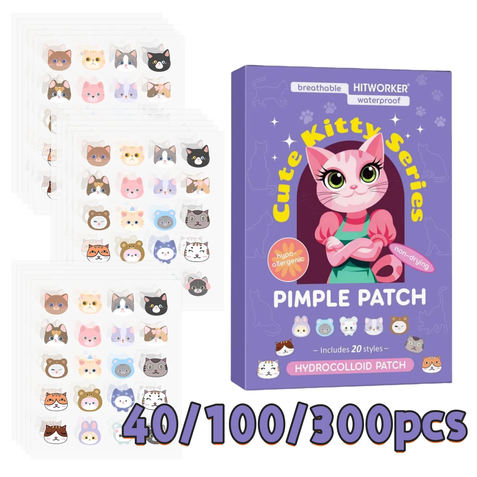 40/100/300 pieces cerotti for cartoon cat acne, face concealer stickers to cover acne signs and hide imperfections invisibly
