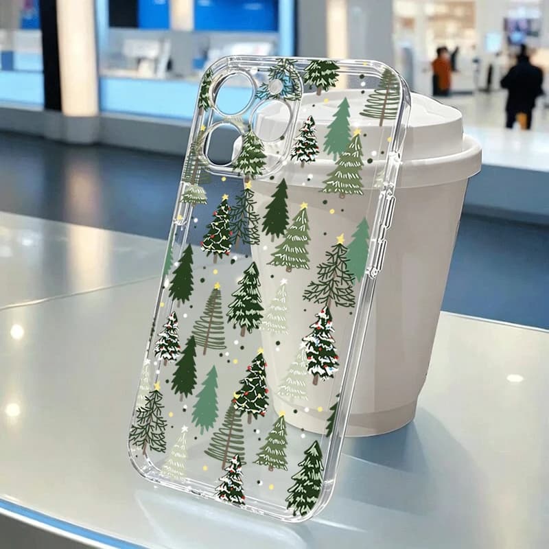 Winter Snowflake Christmas Tree Clear Phone Case For iPhone 17 16 18 Pro Max 15 14 13 12 11 X XS XR 7 8 Plus 16E Air Soft Cover