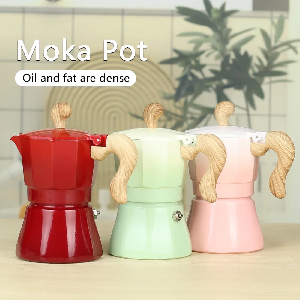 Pote moka a colori sfumati da 3 tazze, caffettiera a estrazione concentrata, essenziale per la casa, il campeggio all'aperto e l'ufficio