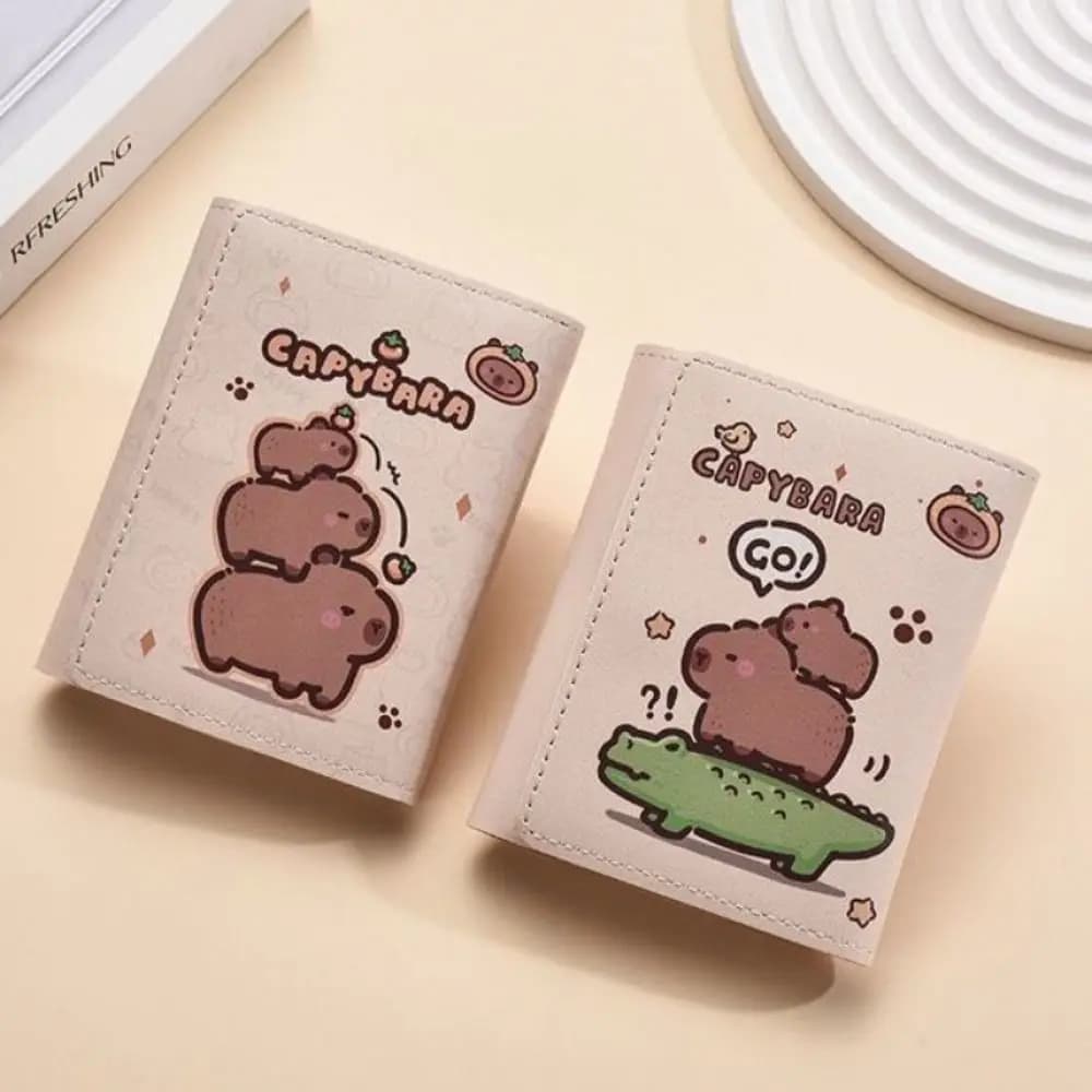 Cute PU Leather Capybara Wallet Cartoon Foldable Coin Purse Large Capacity Portable Photo Card Bag Women