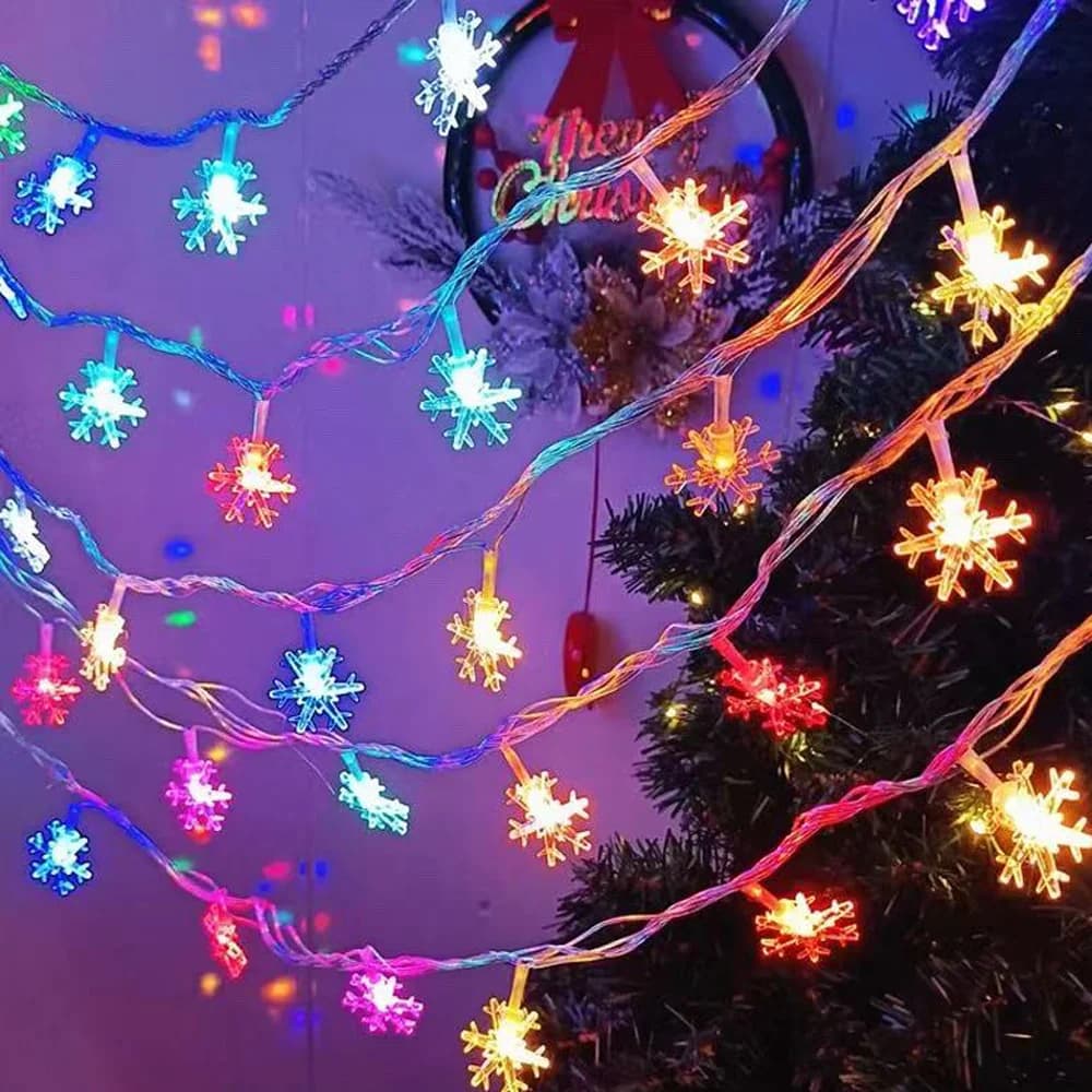 Luci a stringa a forma di fiocco di neve che cambiano colore, a batteria, 6 m 40 LED, per albero di Natale/matrimonio/decorazioni interne ed esterne