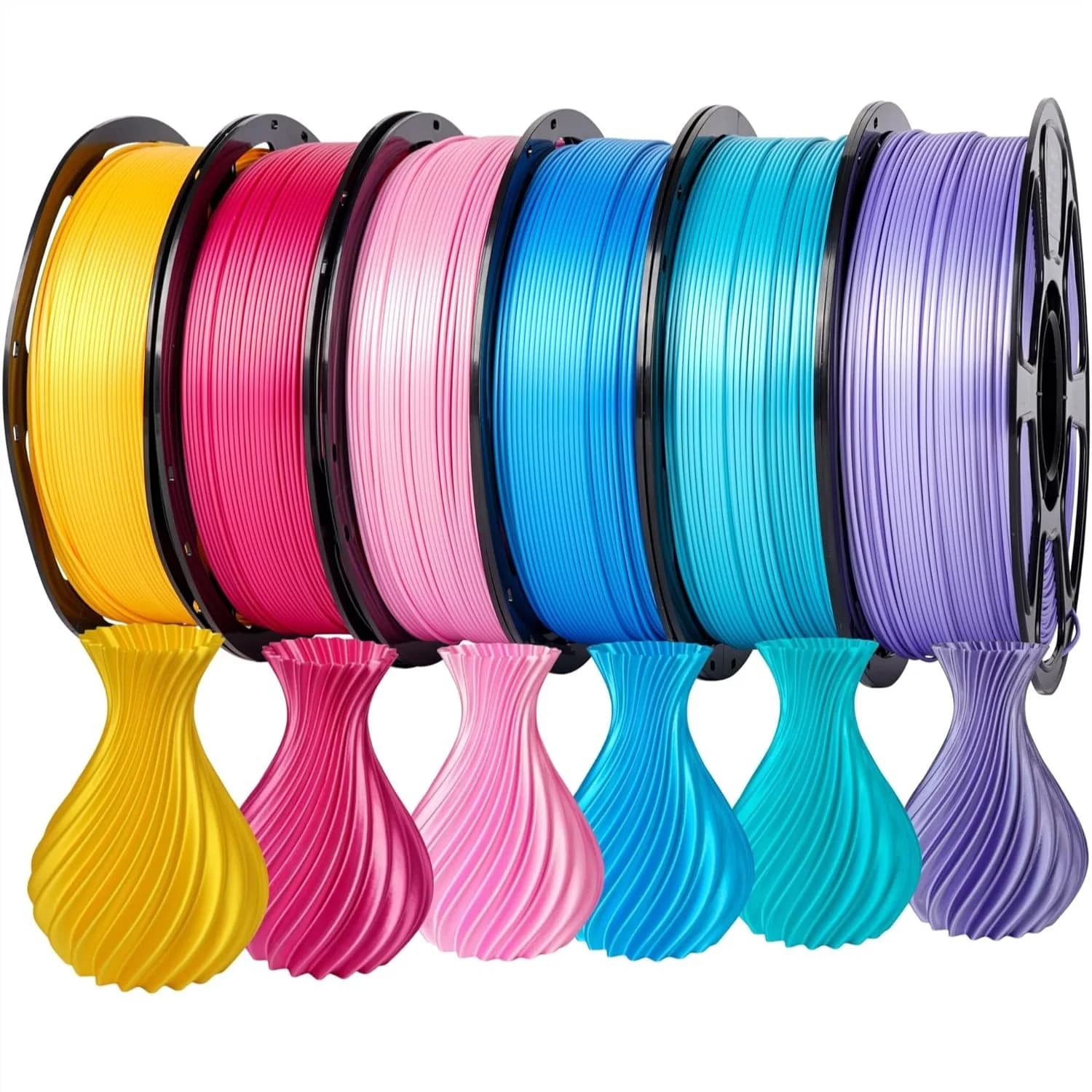 Filamento PLA Seta 1.75mm Confezione da 6KG, Set Filamento Lucido per Stampante 3D, Precisione Dimensionale +/- 0.02mm, Confezionato Singolarmente Sottovuoto