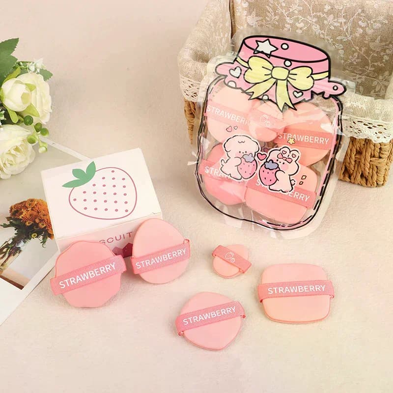1/5 Pezzi Spugnetta per Trucco a Forma di Fragola, Morbida per Uso Asciutto e Bagnato, Spugna per Fondotinta per Air Cushion, Strumento di Bellezza