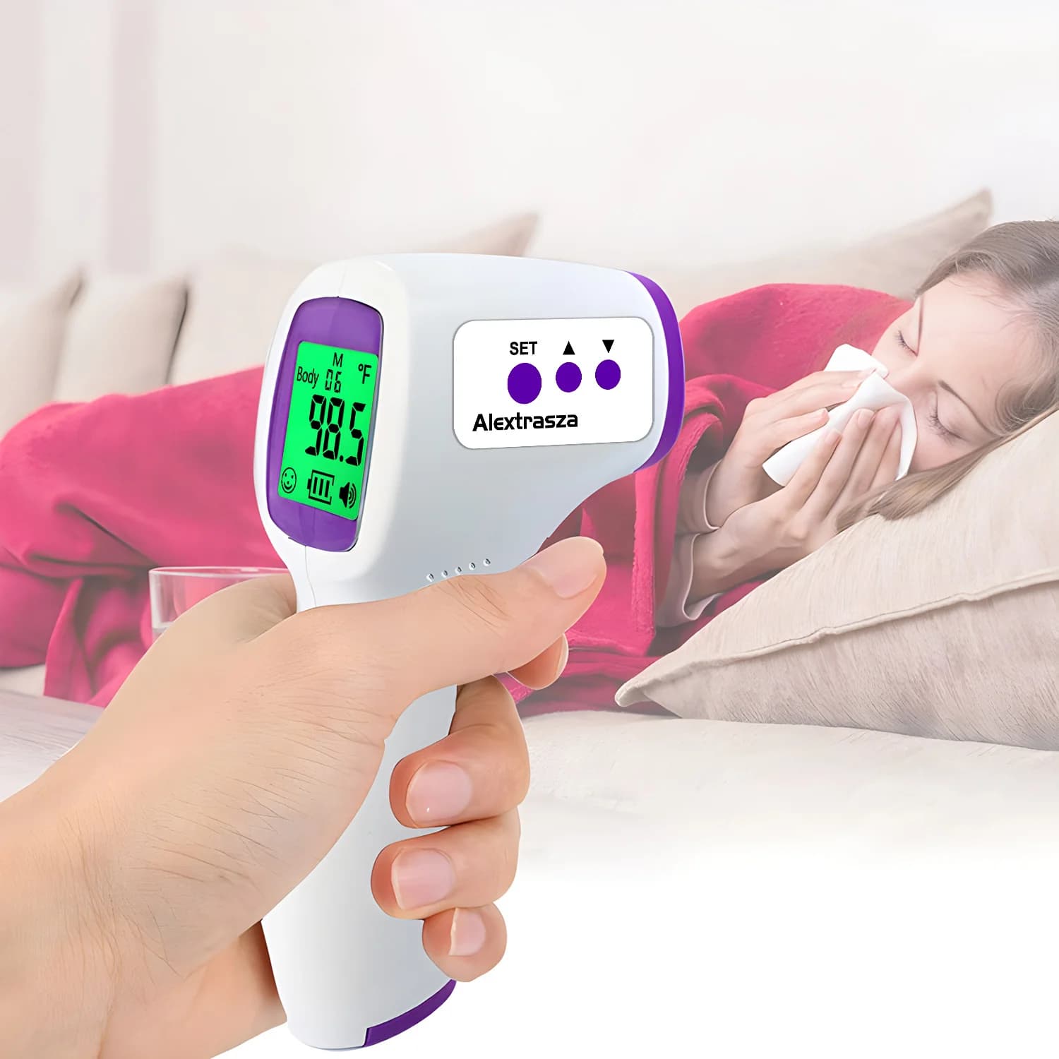 Digital thermometer on front Contactless infrared medical thermometer Instrument for measuring body temperature fever for adult infants