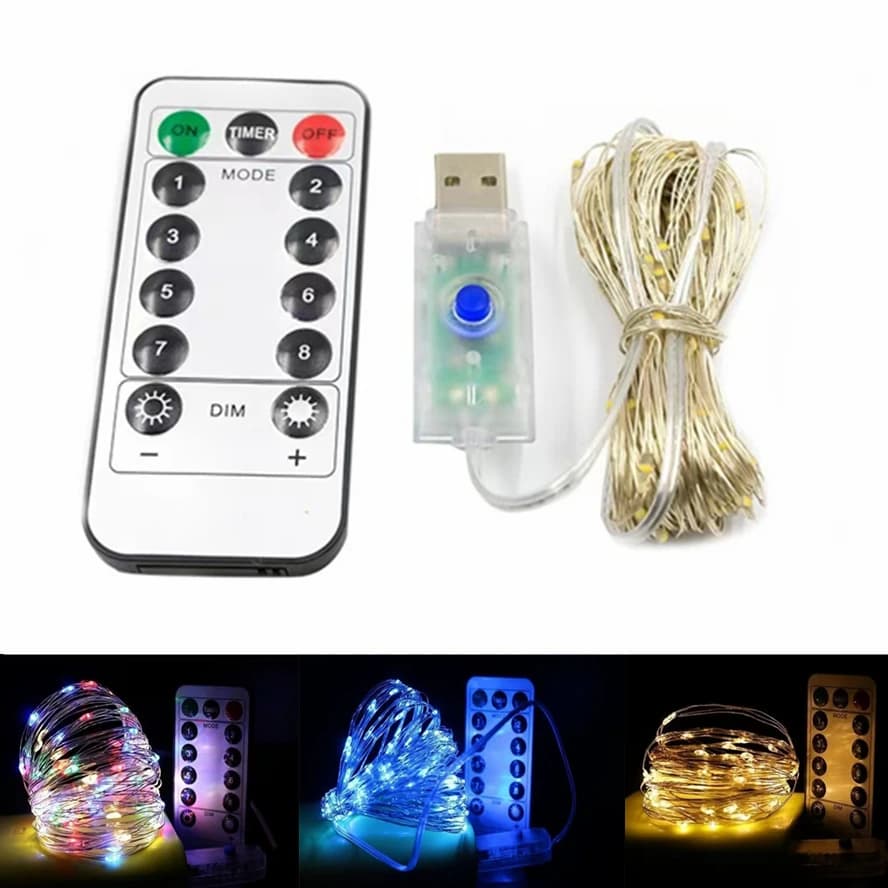 20m 10m Telecomando 8 funzioni LED Lucine USB Luci della stringa Ghirlanda di Natale Capodanno Festa di nozze Decorazione del giardino