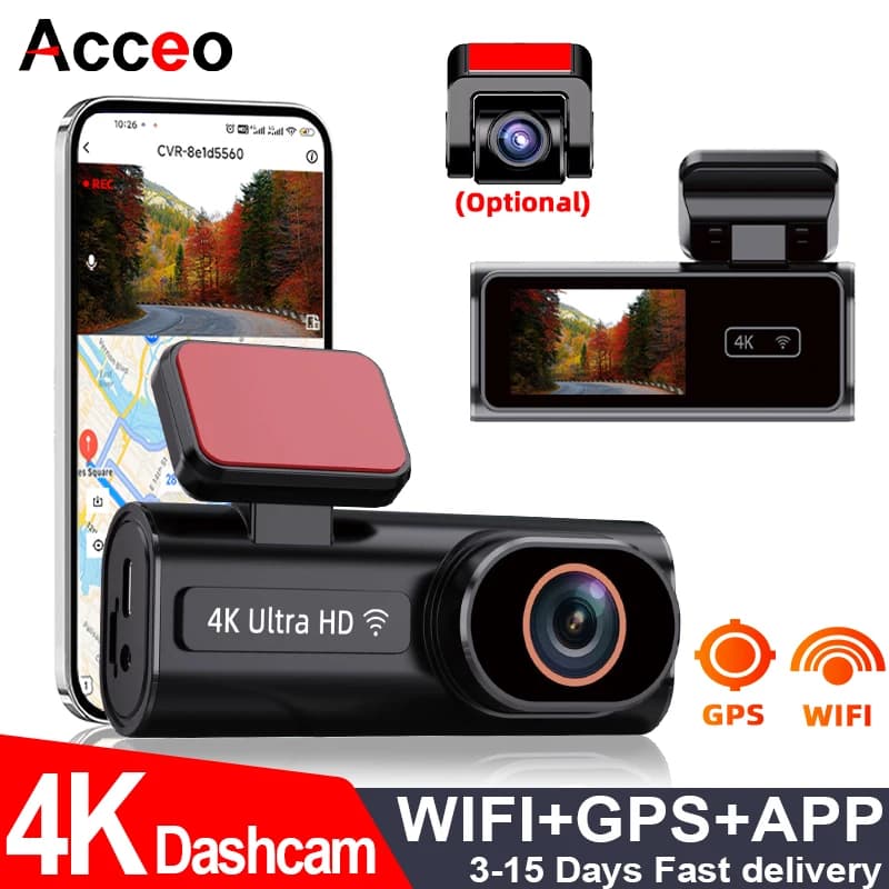 ACCEO 4K Dash Car Cam GPS Mini DVR Rear Support 1080P Double Lens Camera Night Vision 24H Parking Monitor Car Black Box