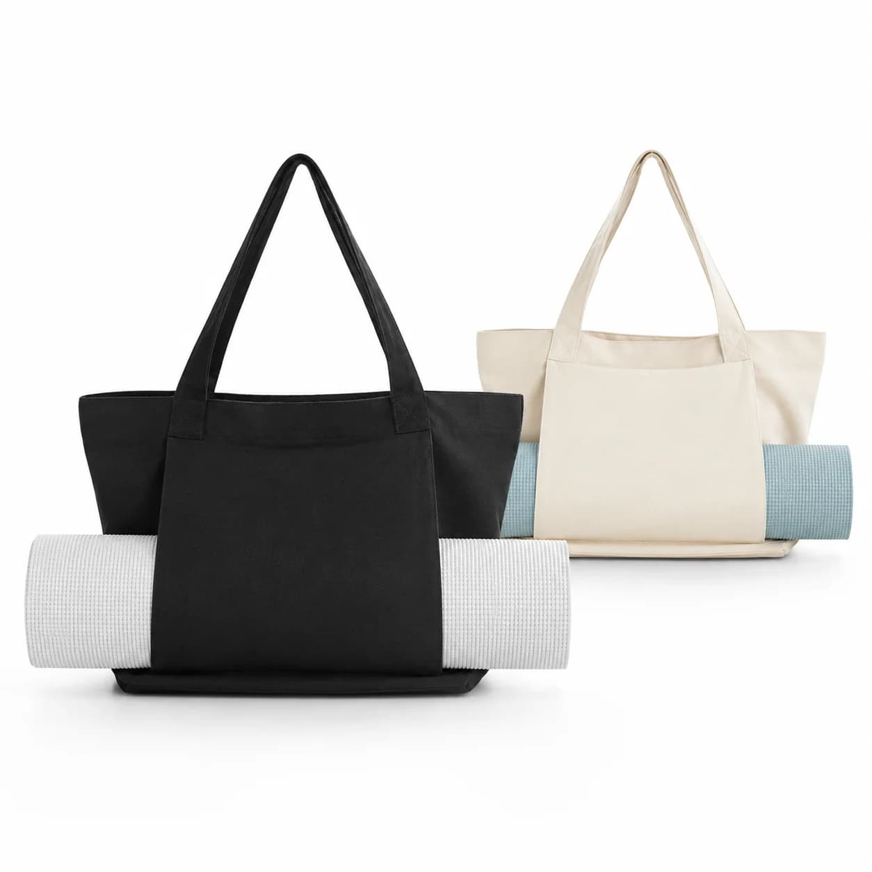Yoga Mat Tote Bag with External Holder – Large Capacity Gym & Fitness Shoulder Bag for Women, Canvas Yoga Carrier for Travel & W