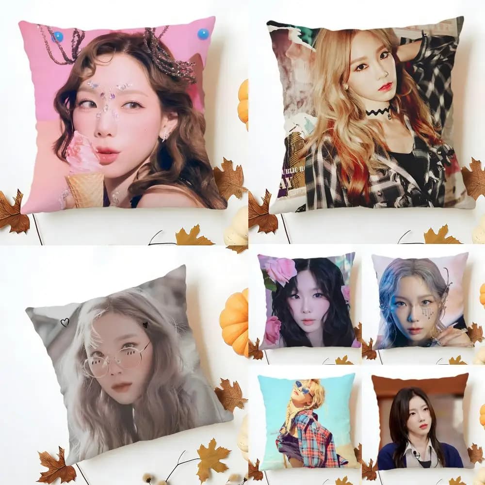 Singer Melodic T-Taeyeon Cushion Cover Washable Linen Pillowcase Soft for Sofa Bed Cozy Home Room Decor