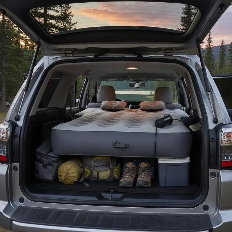 Inflatable Travel Bed 73"x52" For Car Camping Road Trip Outdoor Rest Thickened Flocking Surface Internal Air Pump 2 Pillows Portable Sleeping Pad Gray