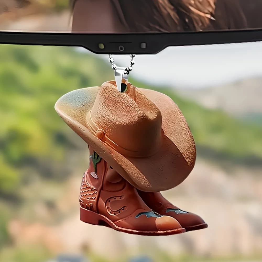 2D Felt Hat And Boot Pendant Versatile Charm Cowboy Theme Keychain For Car Mirror Backpacks Home Party Gift Country Style Decor