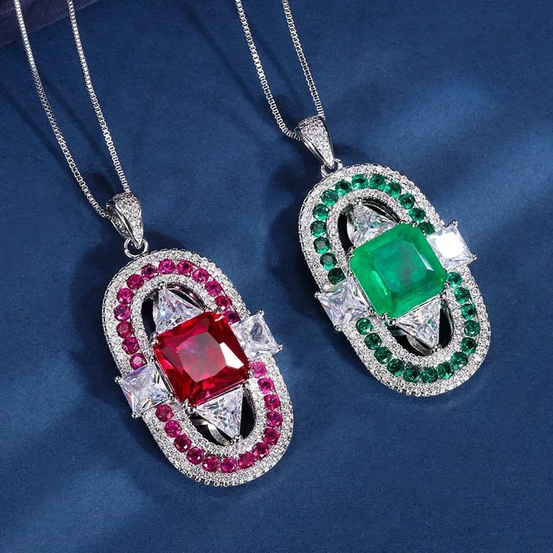S925 Argento Placcato Placcato Oro 18K PT950 Platino Smeraldo Viola Corindone 12*12 Quadrato Collana con ciondolo di marca Gioielli