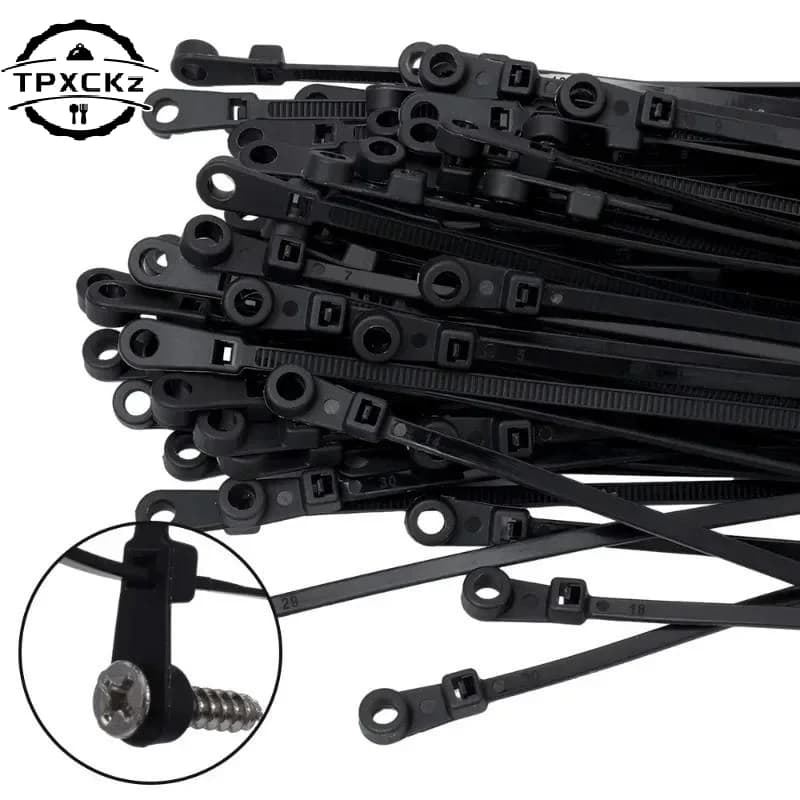 100 Pezzi Fascette per Cavi Riutilizzabili con Foro per Vite, Fascette Autobloccanti in Nylon, Cinghie di Fissaggio, Organizzatore per Ufficio