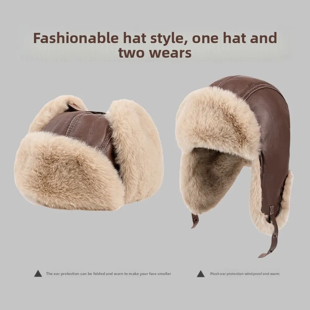 New PU Lei Feng Hat Warm Waterproof Pullover Cap Retro Windproof Hooded Hat Gift