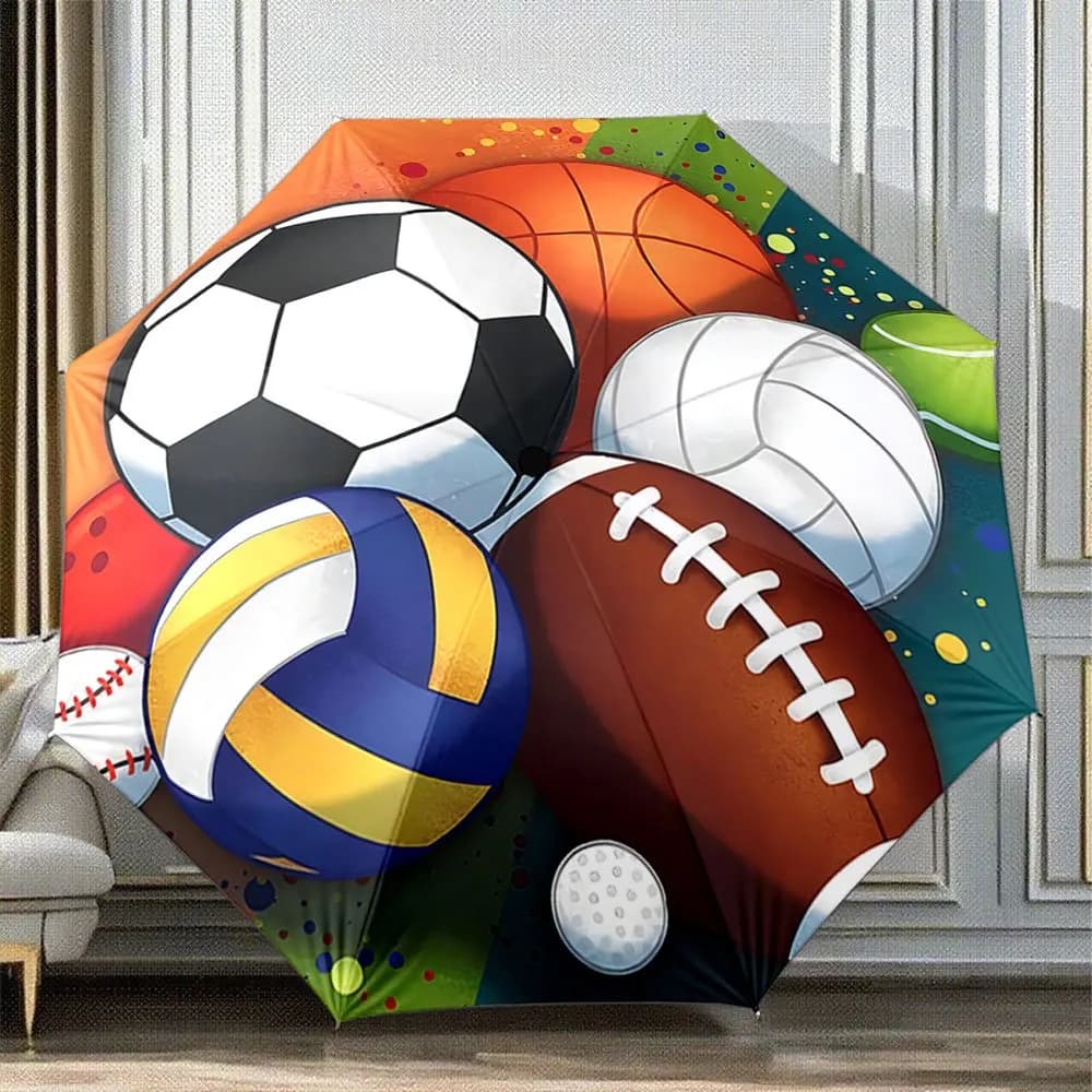 Ombrello Pieghevole Automatico con Design a Pallone Sportivo - Ombrello Compatto e Portatile a 8 Stecche con Design Calcio, A Te