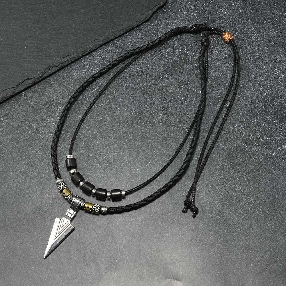Men's Viking Arrowhead Necklace Vintage Ethnic Tribal Braided Leather Necklace Arrow Pendant Layered Neck Jewelry Accessory Boho